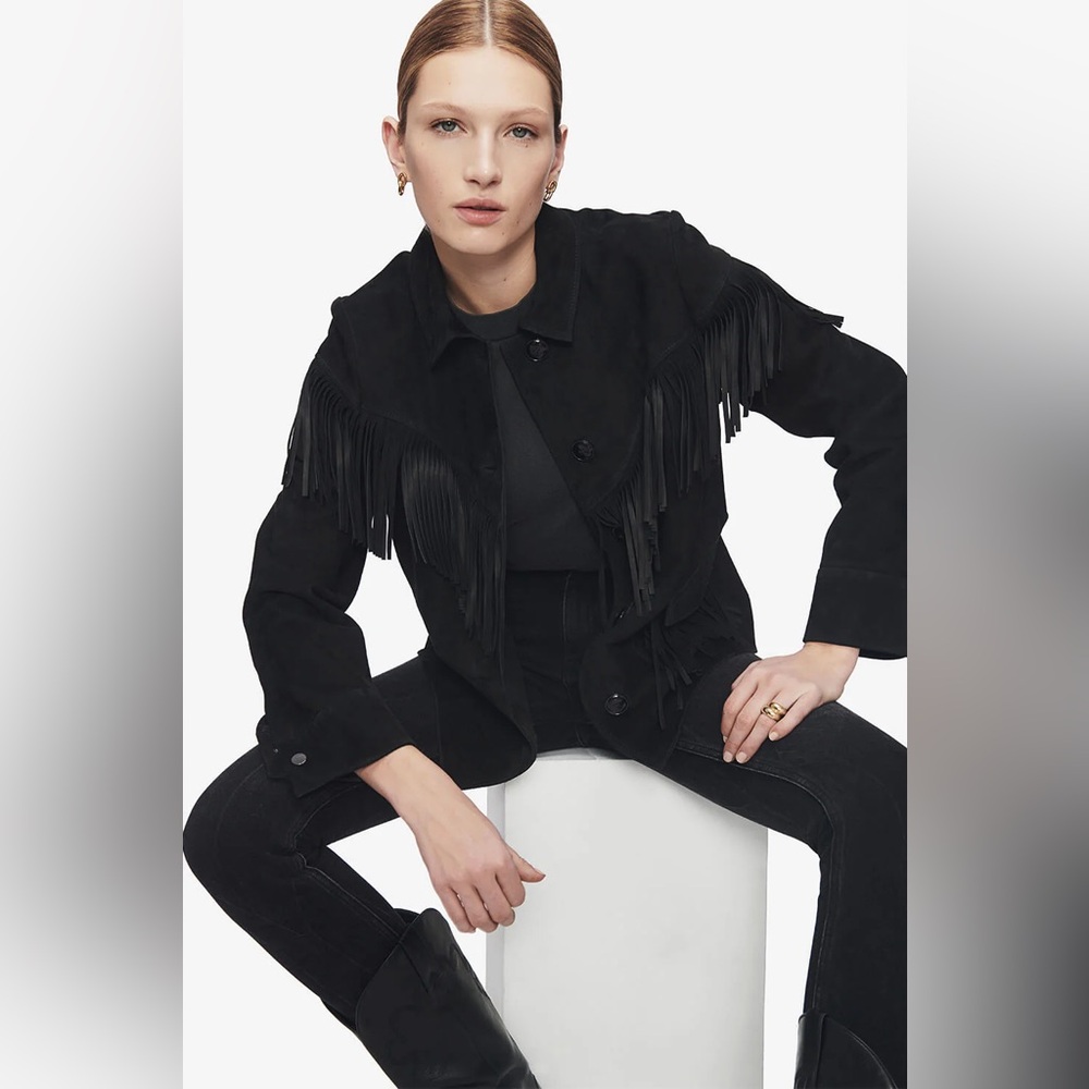 Anine Bing Jamison Black Suede Fringe Jacket XS